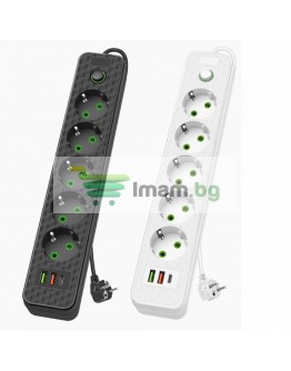 Разклонител 5 гнезда 2 USB и 1 type за захранване